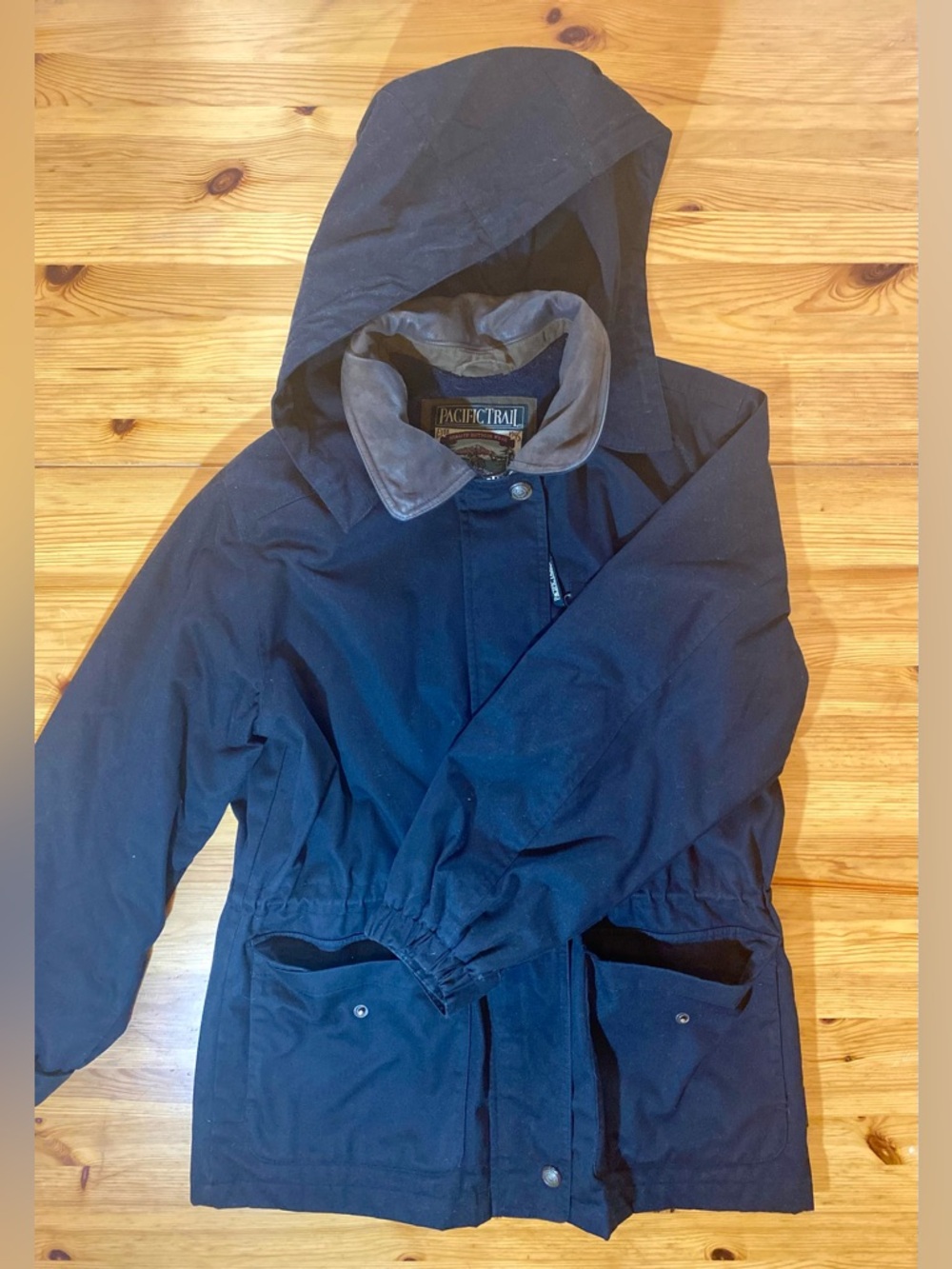 90s Pacific Trail Canvas Leather Outdoor Field Jacket with Hood in Black Size M - Picture 5 of 13